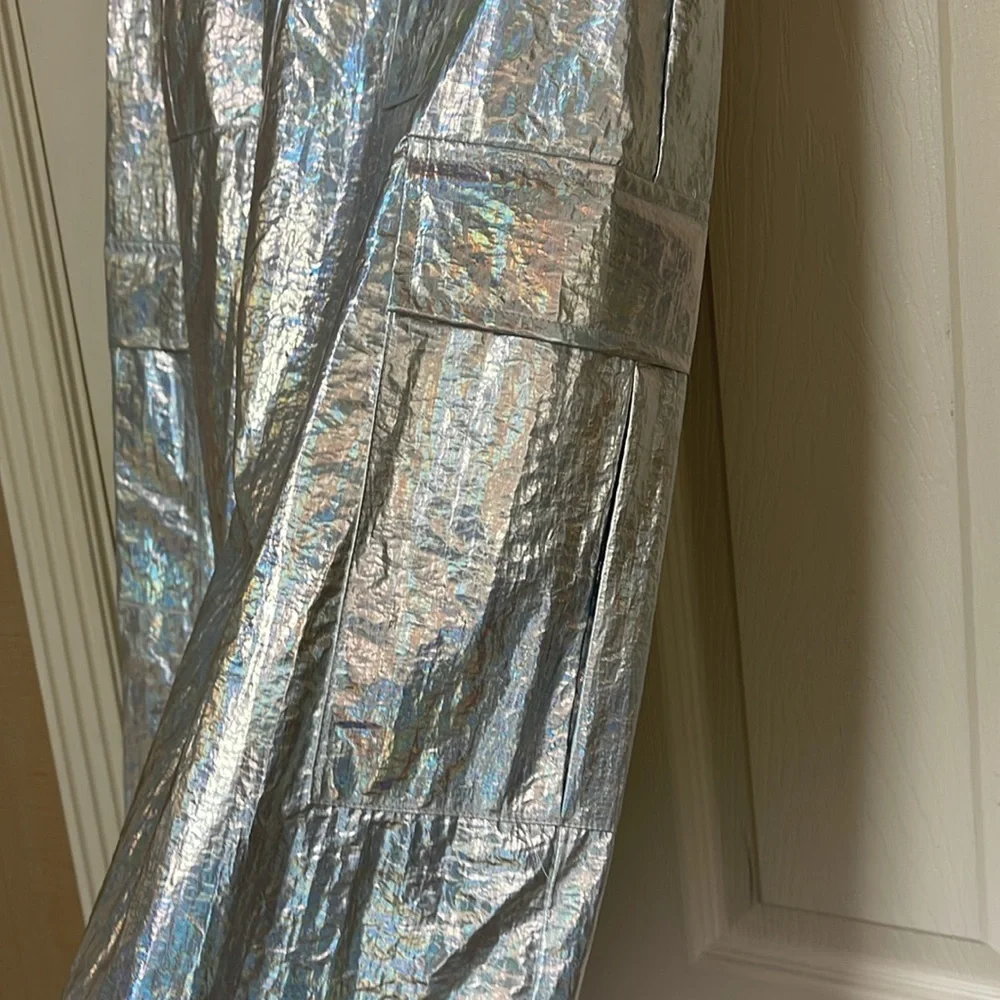New Anthropologie Metallic Silver Shine Cargo Maxi Skirt Women’s Size Small - Picture 7 of 16